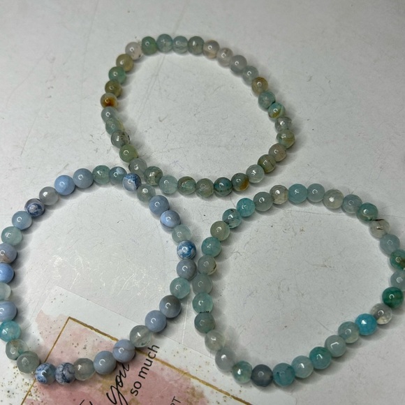 Aqua Agate Bead Bracelets (Set of 3) - Picture 3 of 3